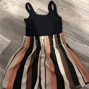 Black Tank Top & Striped Multi-Color Skirted Dress for Kids